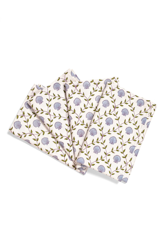 Seashell Blockprint Napkins, Set of 4 — Blue