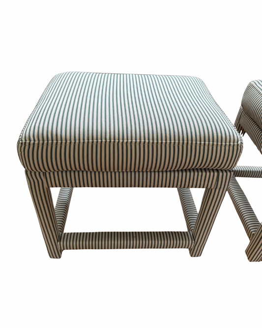 Pair of stools in green ticking stripe