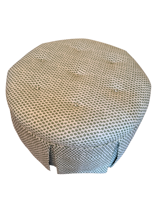 Round Skirted Ottoman upholstered in Sister Parish