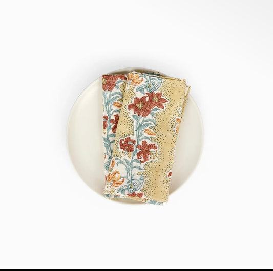 Block-Printed Linen Napkin (Set of 2) - Mustard Meher
