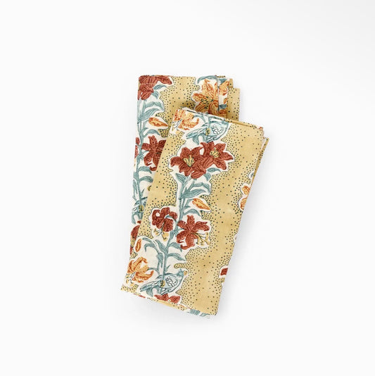 Block-Printed Linen Napkin (Set of 2) - Mustard Meher