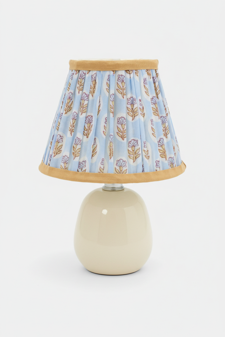 6" Mini Pleated Blockprint Lampshade - Sky Blue Daisies