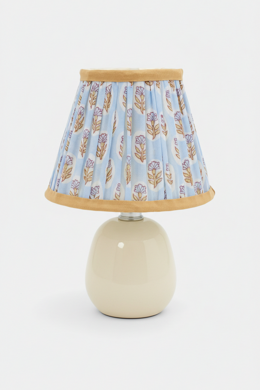 6" Mini Pleated Blockprint Lampshade - Sky Blue Daisies