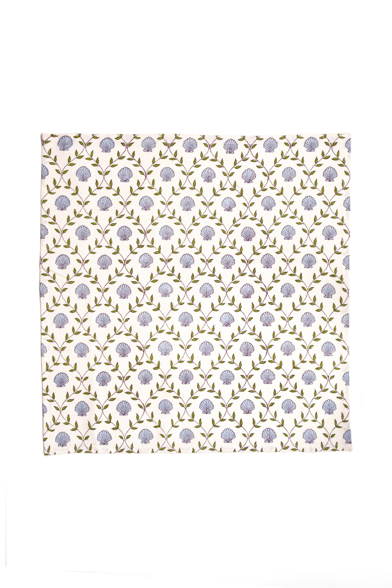 Seashell Blockprint Napkins, Set of 4 — Blue