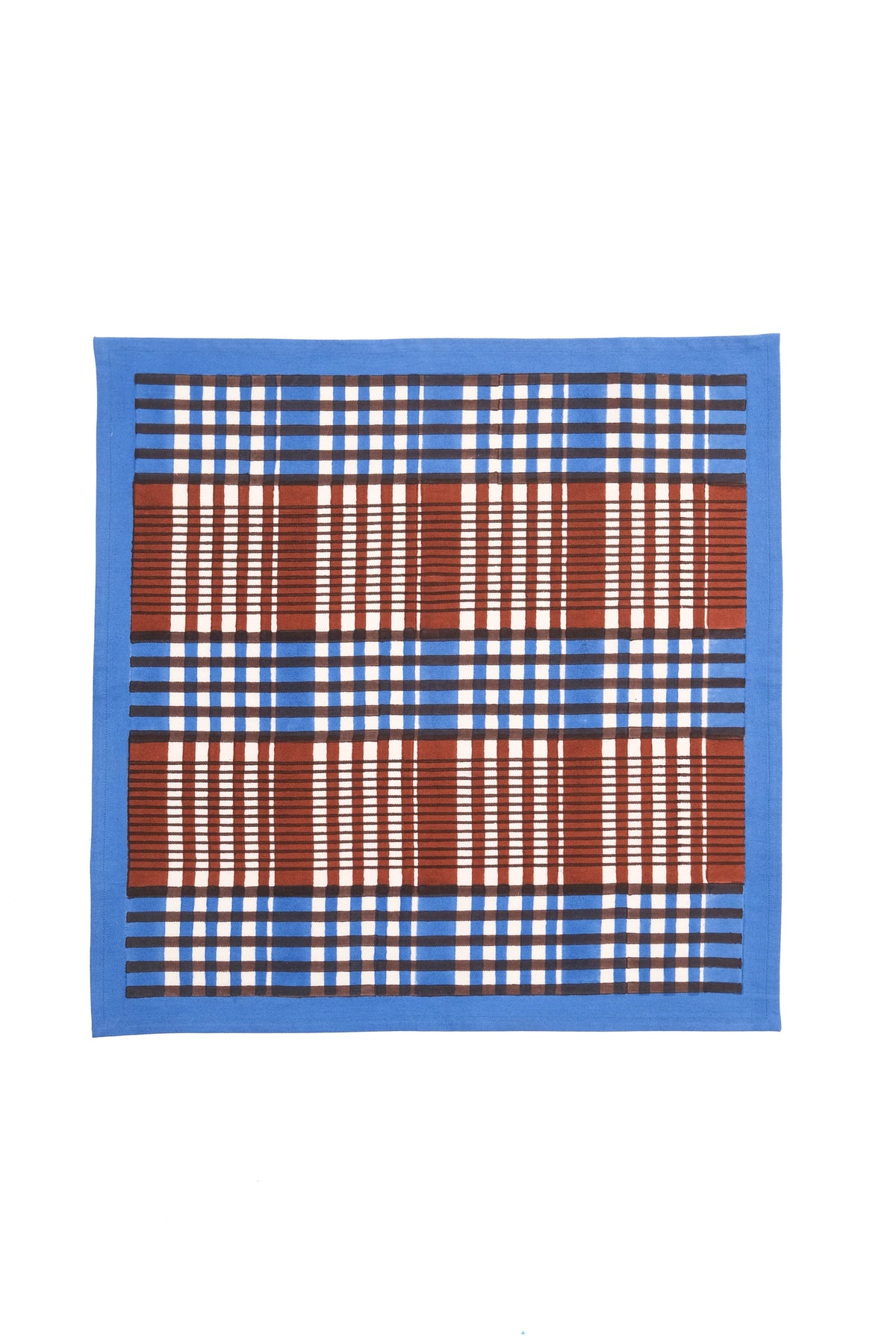 Shetland Plaid Blockprint Napkins in Brown and Blue, Set of 4