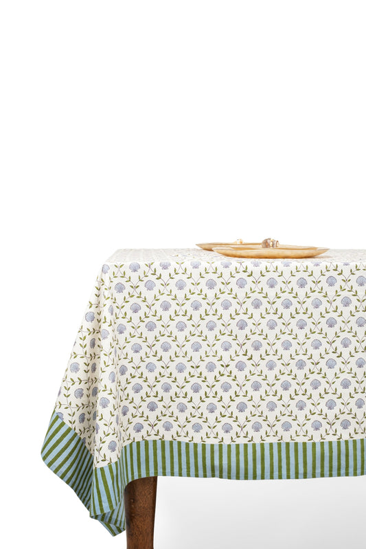 Seashell Blockprint Tablecloth — Blue
