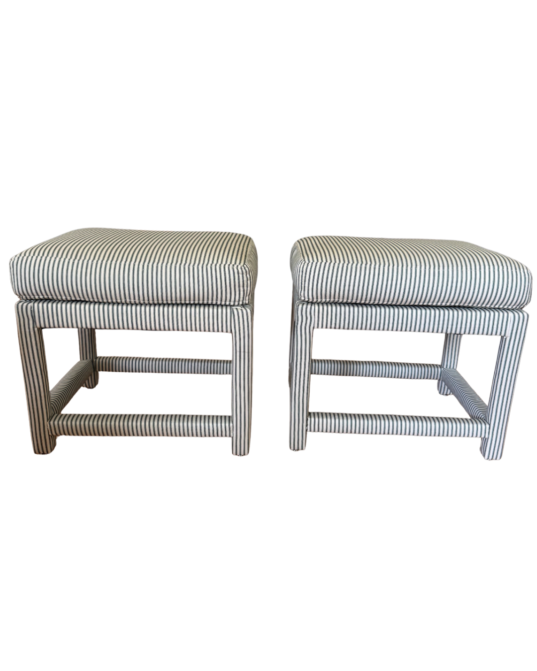 Pair of stools in green ticking stripe