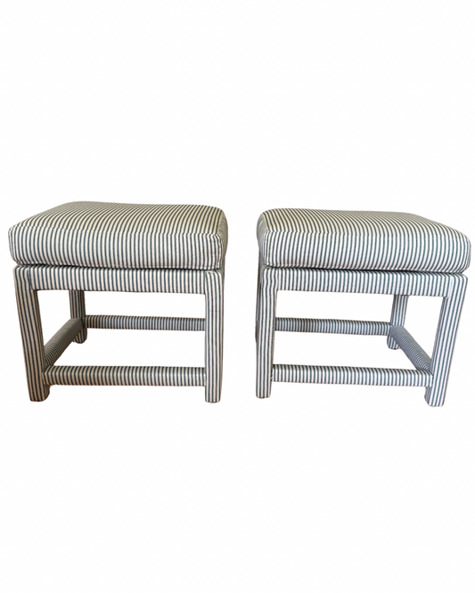 Pair of stools in green ticking stripe