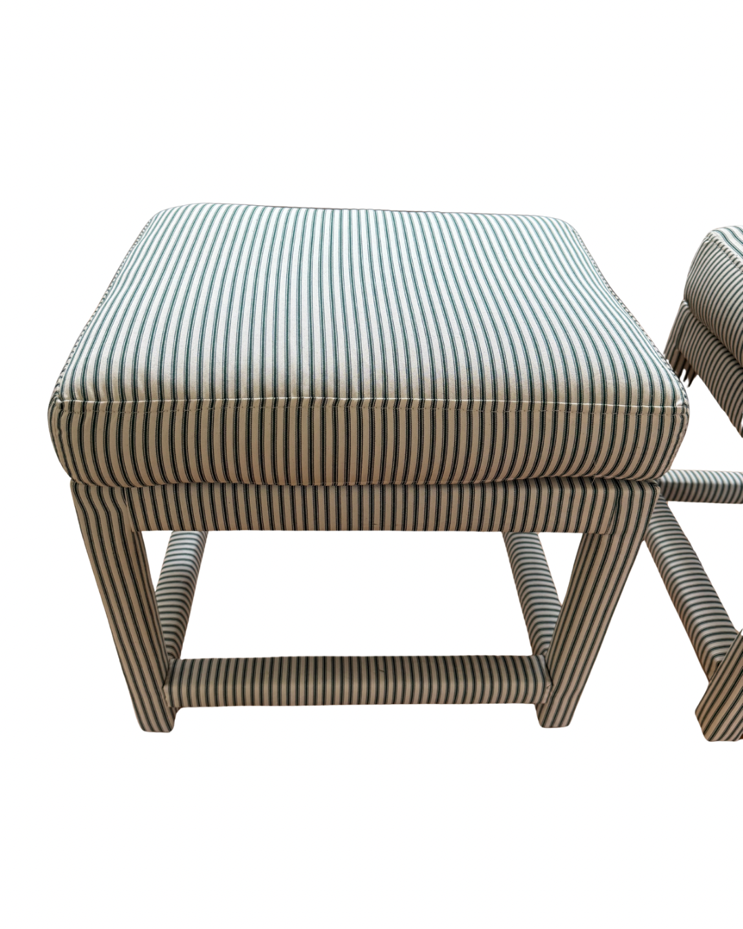 Pair of stools in green ticking stripe