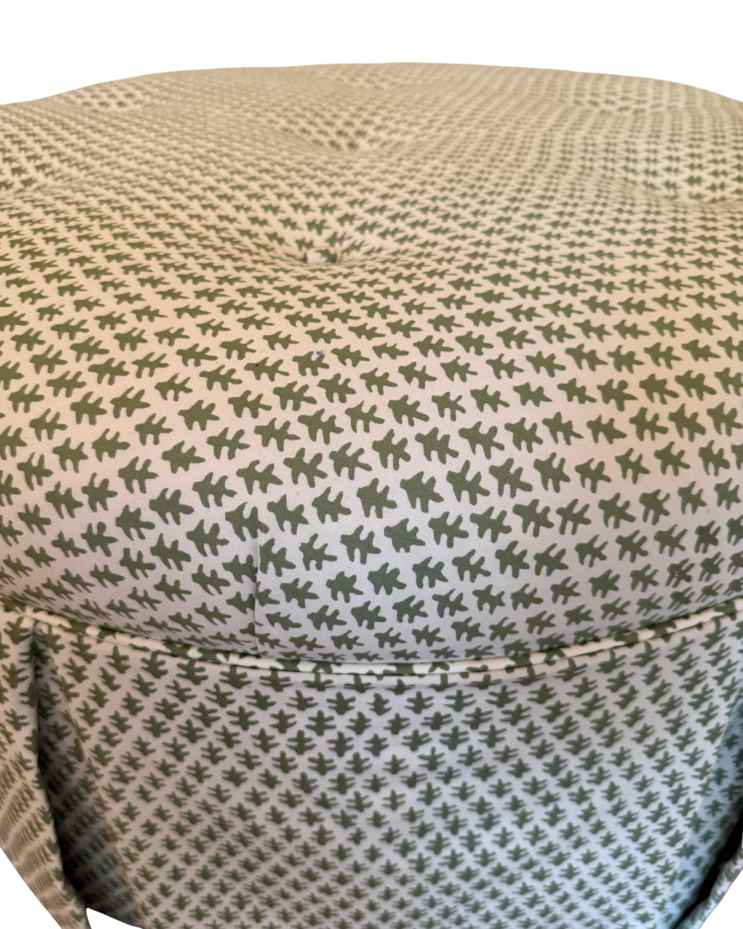 Round Skirted Ottoman upholstered in Sister Parish