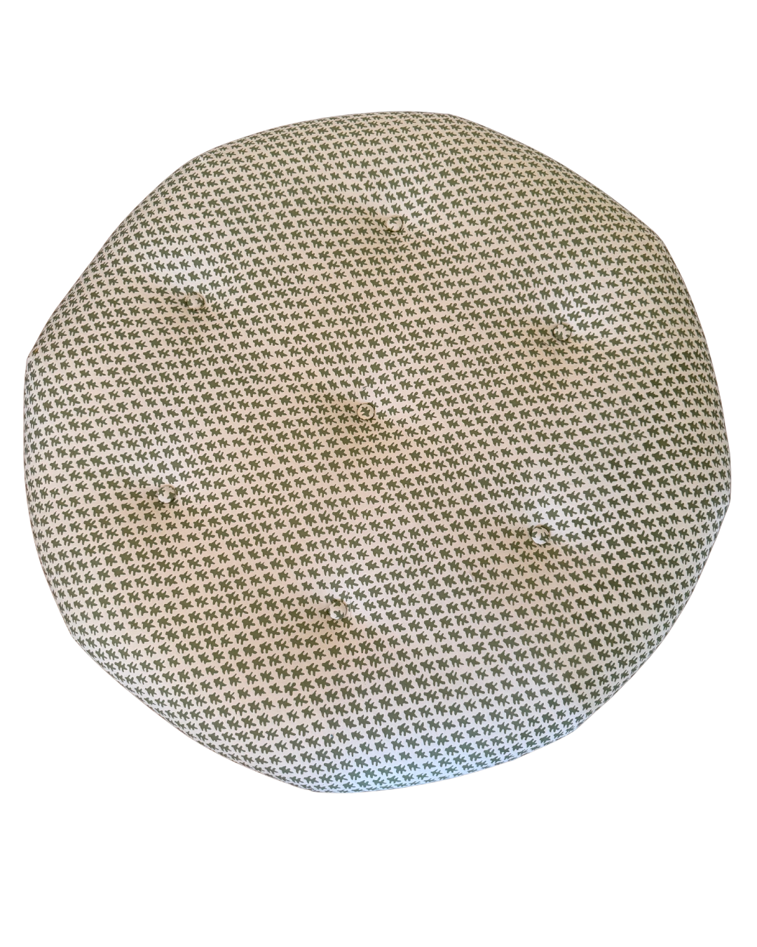 Round Skirted Ottoman upholstered in Sister Parish